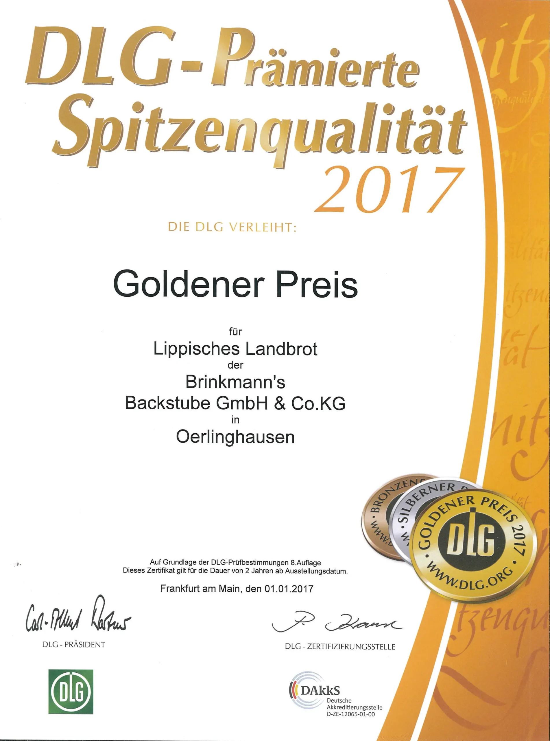 DLG Preis für Brinkmann's Backstube