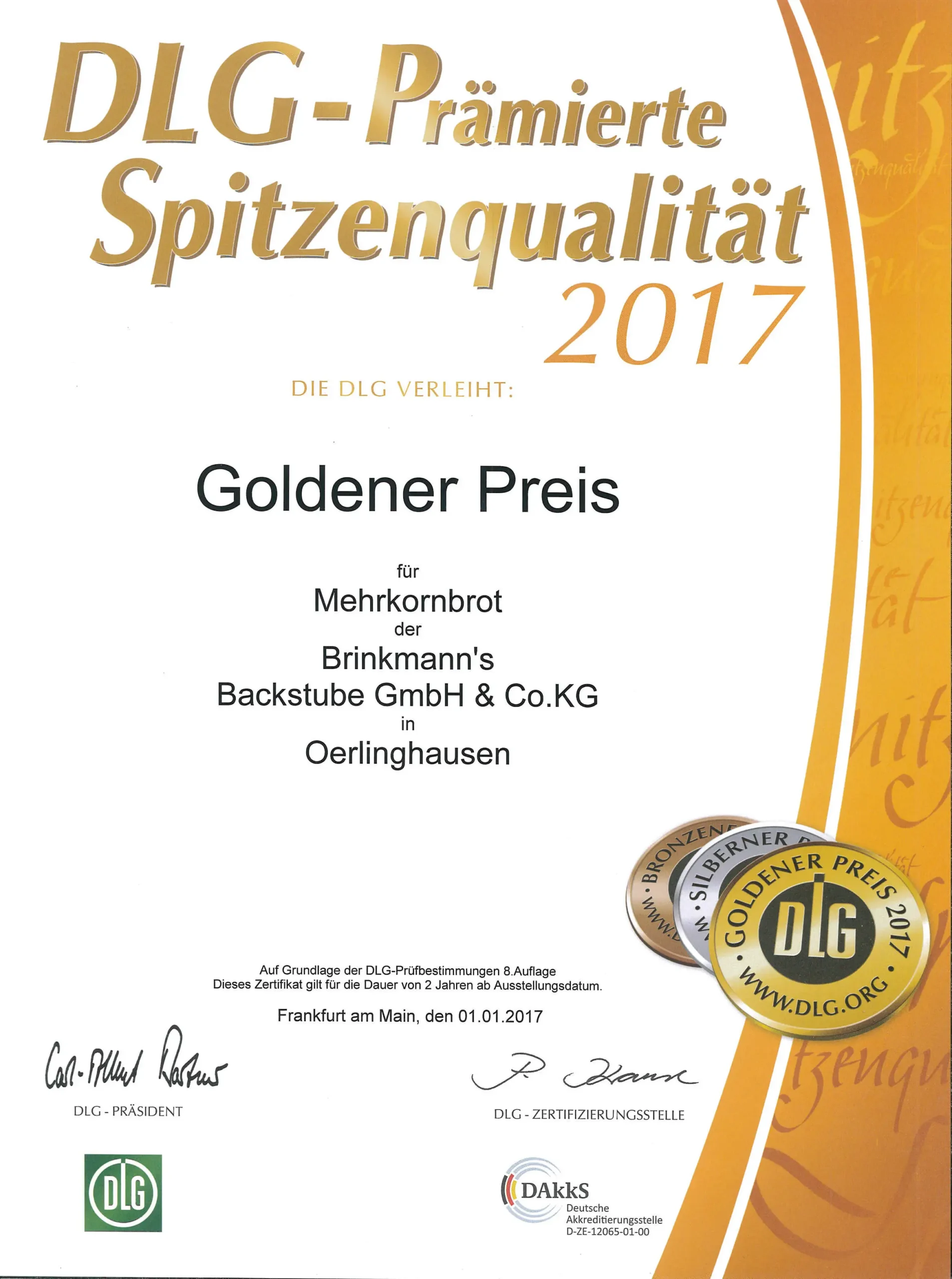 DLG Preis für Brinkmann's Backstube